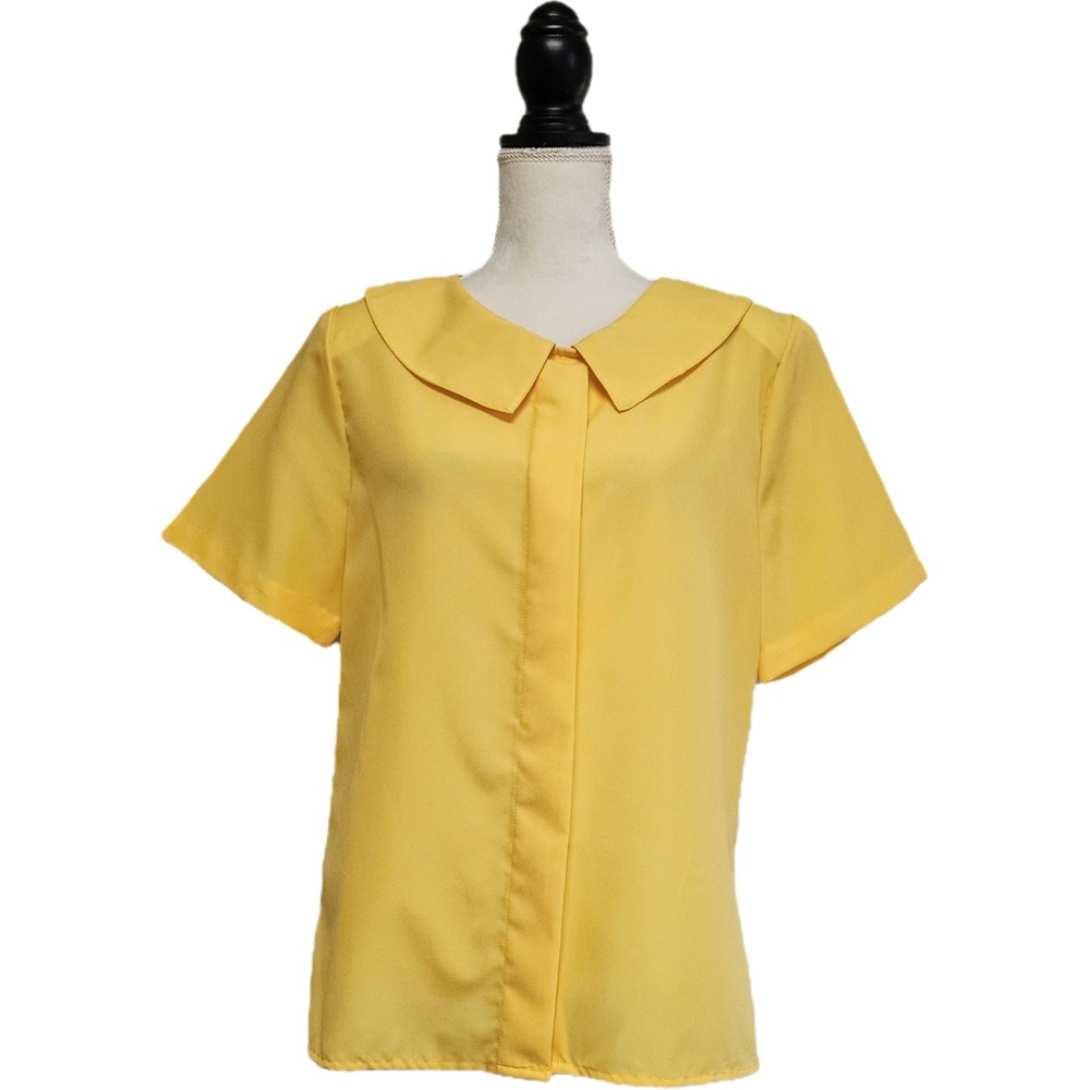 Vintage 60s Laura Mae‎ Hidden Button Blouse Canary Yellow Size 14 Preppy Twee
